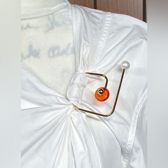 Dries Van Noten Click Twisted Ring Embellished Cotton Poplin blouse size 36/us 4 - Picture 9 of 15